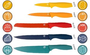 Комплект кухненски ножове 5 ч + блок MasterChef – цветни | be4home.com